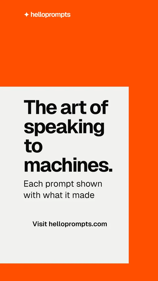 Instagram story for HelloPrompts: "The art of speaking to machines." Swiss style, skeleton layout, light palette in orange, white.