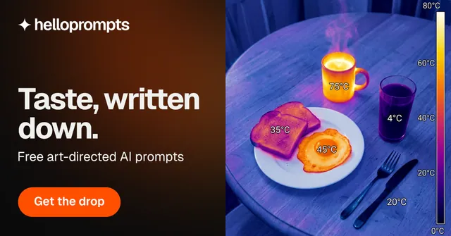 Social ad for HelloPrompts: "Taste, written down." Y2K style, bottom layout, dark palette in red, black, blue.