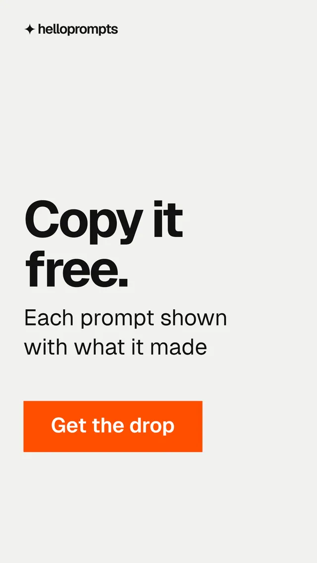 Instagram story for HelloPrompts: "Copy it free." Swiss style, skeleton layout, light palette in white, orange.