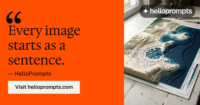 Social ad for HelloPrompts: "Taste, written down." Split block style, quote layout, light palette in orange, white, brown.