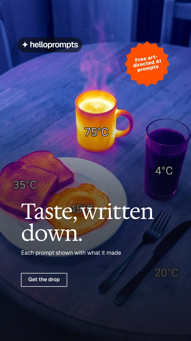 Instagram story for HelloPrompts: "Taste, written down." Editorial style, sticker layout, dark palette in blue, grey, purple.
