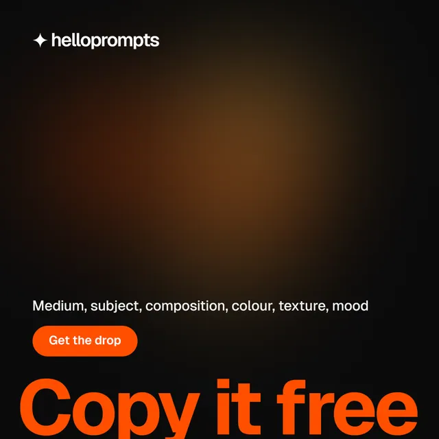 Instagram post for HelloPrompts: "The art of speaking to machines." Y2K style, oversized layout, dark palette in black, orange.
