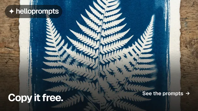 Landscape graphic for HelloPrompts: "Copy it free." Swiss style, image led layout, dark palette in grey, blue.