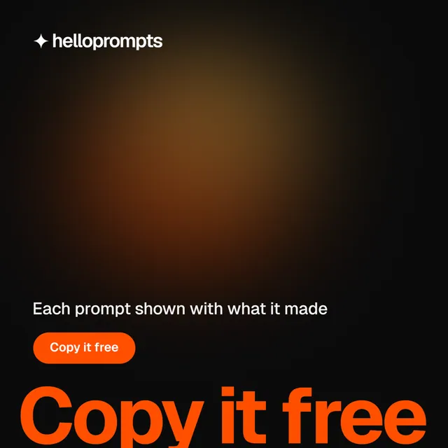 Instagram post for HelloPrompts: "The sentence behind the image." Y2K style, oversized layout, dark palette in black, orange.