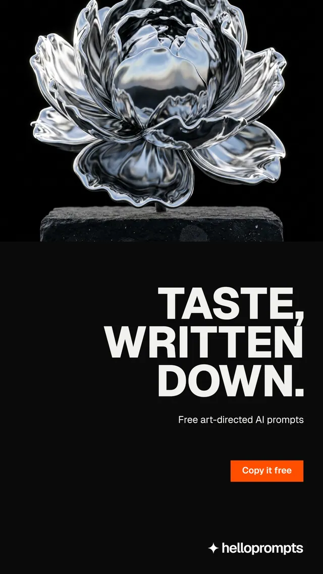 Instagram story for HelloPrompts: "Taste, written down." Brutalist style, right layout, dark palette in black, grey.