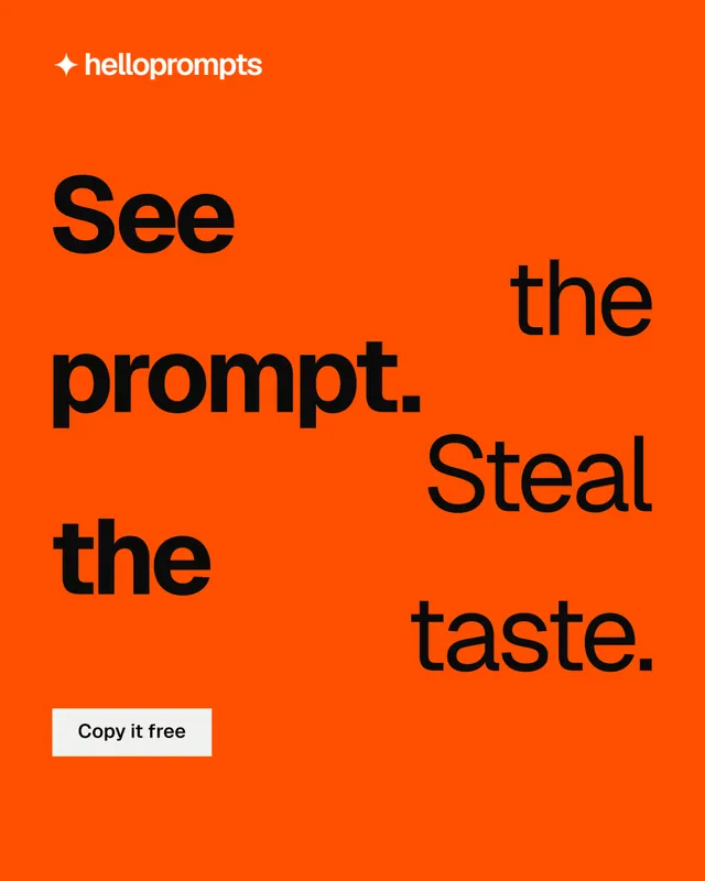 Instagram portrait post for HelloPrompts: "See the prompt. Steal the taste." Swiss style, stacked layout, dark palette in orange.