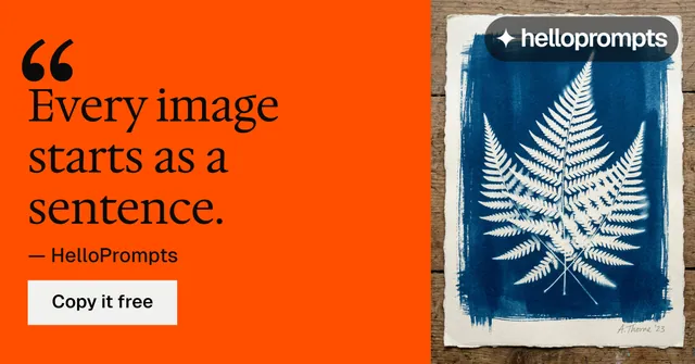 Social ad for HelloPrompts: "The art of speaking to machines." Split block style, quote layout, light palette in orange, grey, red.