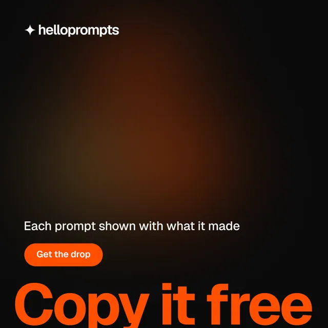 Instagram post for HelloPrompts: "Prompts that show their work." Y2K style, oversized layout, dark palette in black, orange.