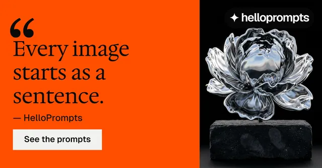Social ad for HelloPrompts: "Copy it free." Split block style, quote layout, dark palette in orange, black.