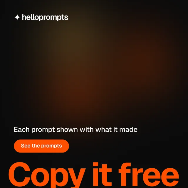 Instagram post for HelloPrompts: "The art of speaking to machines." Y2K style, oversized layout, dark palette in black, orange.