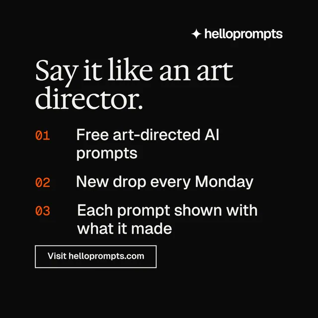 Instagram post for HelloPrompts: "Say it like an art director." Editorial style, numbered layout, dark palette in black.