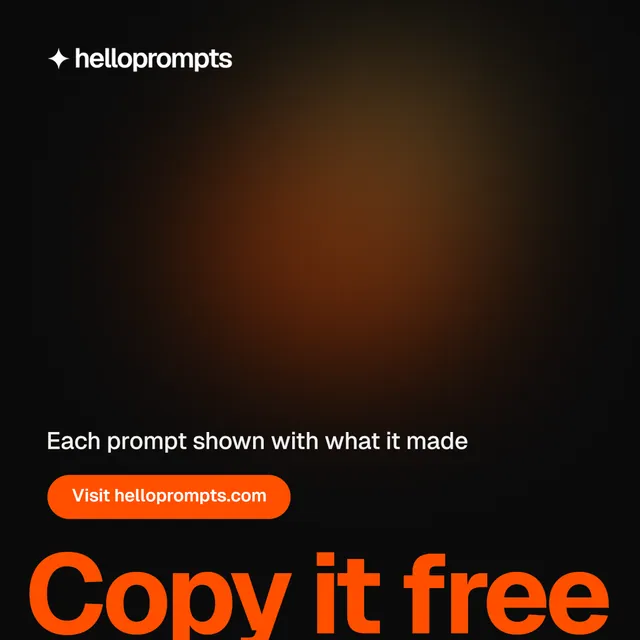 Instagram post for HelloPrompts: "The sentence behind the image." Y2K style, oversized layout, dark palette in black, orange.