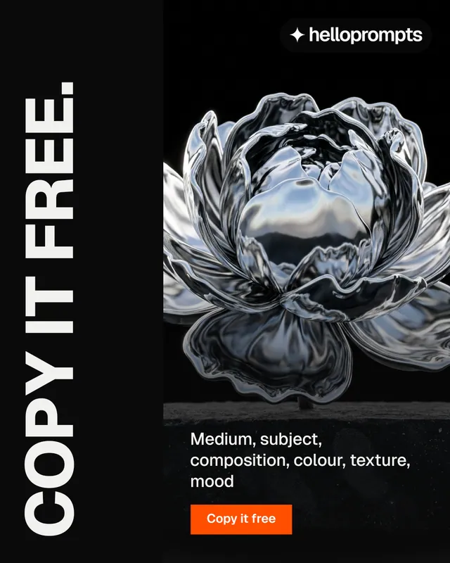 Instagram portrait post for HelloPrompts: "Copy it free." Brutalist style, vertical layout, dark palette in black, grey.