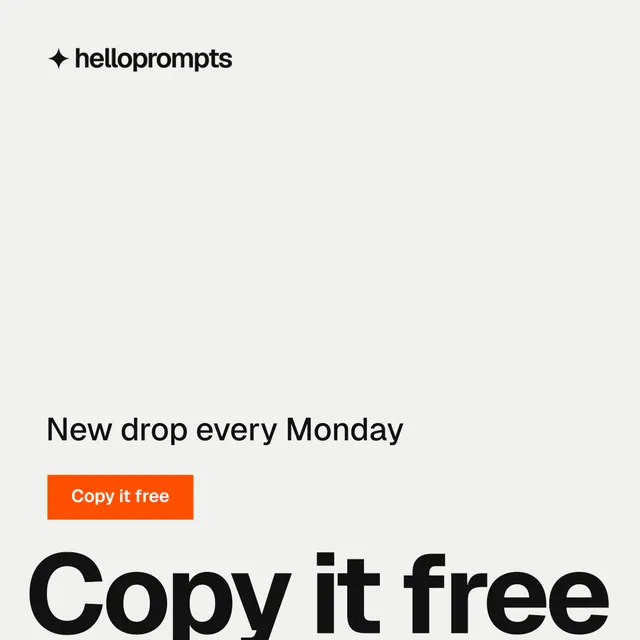 Instagram post for HelloPrompts: "The sentence behind the image." Swiss style, oversized layout, light palette in white, orange.