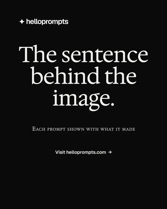 Instagram portrait post for HelloPrompts: "The sentence behind the image." Editorial style, smallcaps layout, dark palette in black.