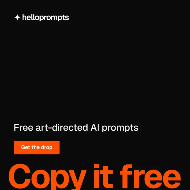 Instagram post for HelloPrompts: "Say it like an art director." Swiss style, oversized layout, dark palette in black, orange.