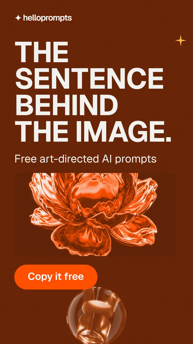Instagram story for HelloPrompts: "The sentence behind the image." Y2K style, skeleton layout, dark palette in orange.