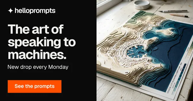 Social ad for HelloPrompts: "The art of speaking to machines." Split block style, bottom layout, dark palette in black, grey.