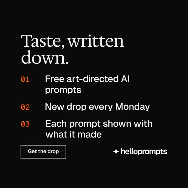 Instagram post for HelloPrompts: "Taste, written down." Editorial style, numbered layout, dark palette in black.