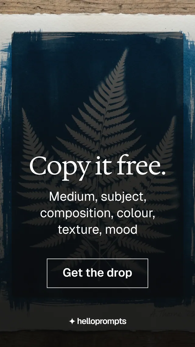 Instagram story for HelloPrompts: "Copy it free." Editorial style, skeleton layout, dark palette in black, grey.