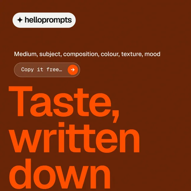 Instagram post for HelloPrompts: "Prompts that show their work." Agentic glass style, oversized layout, dark palette in orange.