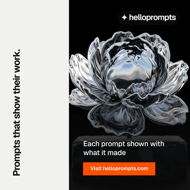 Instagram post for HelloPrompts: "Prompts that show their work." Swiss style, vertical layout, light palette in white, black, grey.