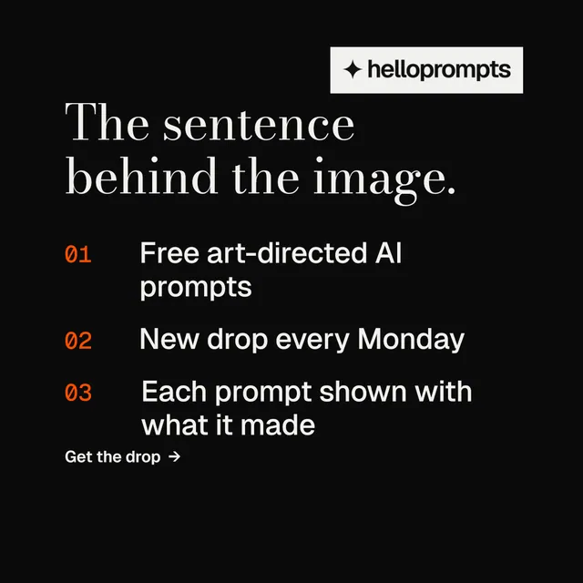 Instagram post for HelloPrompts: "The sentence behind the image." Minimal luxury style, numbered layout, dark palette in black, grey.