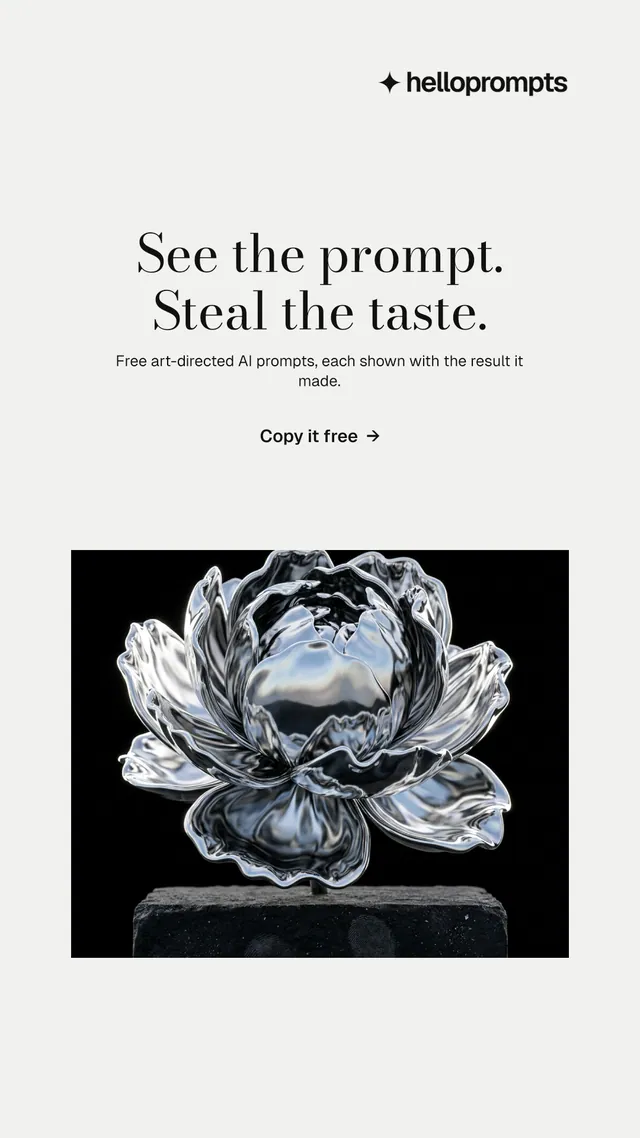 Instagram story for HelloPrompts: "See the prompt. Steal the taste." Minimal luxury style, centred layout, light palette in white, black, grey.