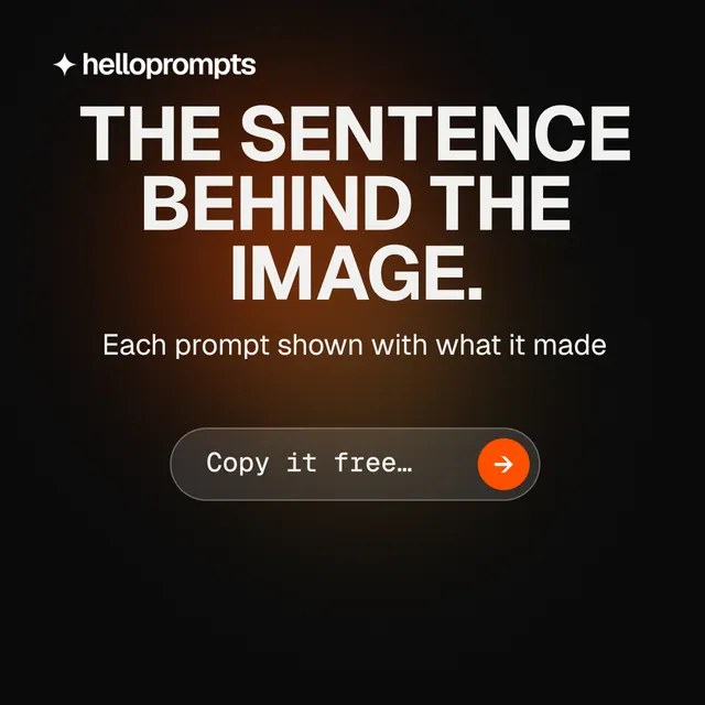 Instagram post for HelloPrompts: "The sentence behind the image." Agentic glass style, skeleton layout, dark palette in black, grey.