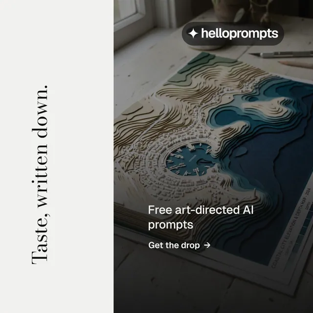 Instagram post for HelloPrompts: "Taste, written down." Minimal luxury style, vertical layout, light palette in white, black, grey.