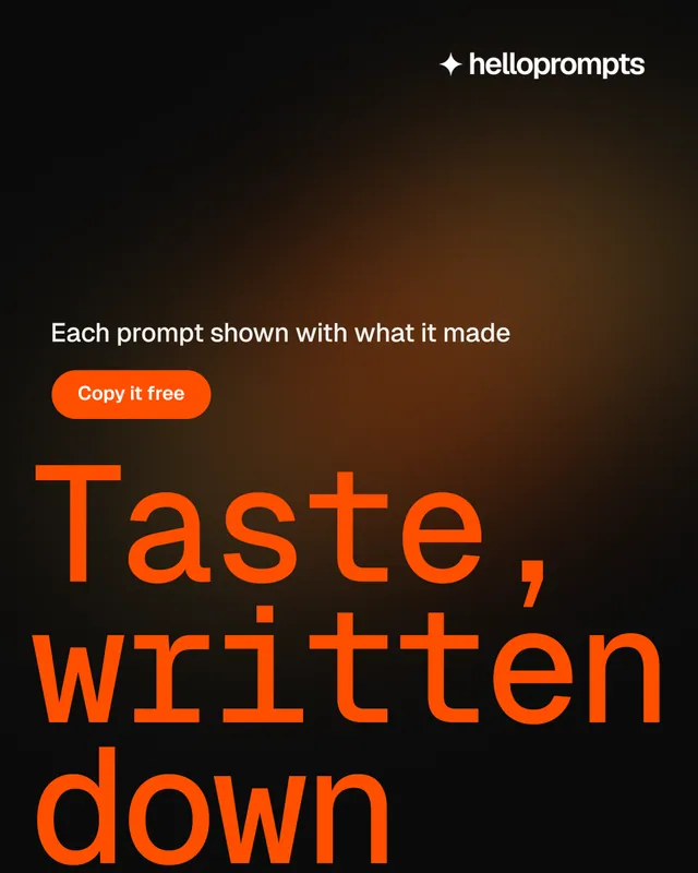 Instagram portrait post for HelloPrompts: "Every image starts as a sentence." Y2K style, oversized layout, dark palette in black, orange.