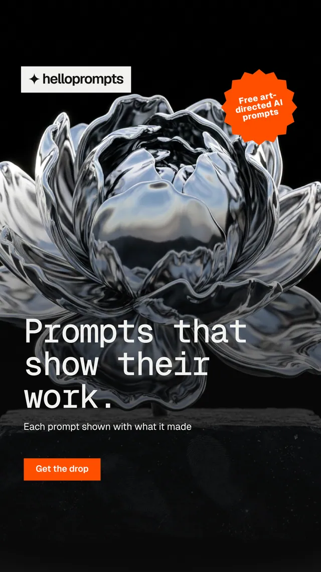 Instagram story for HelloPrompts: "Prompts that show their work." Swiss style, sticker layout, dark palette in grey, black.
