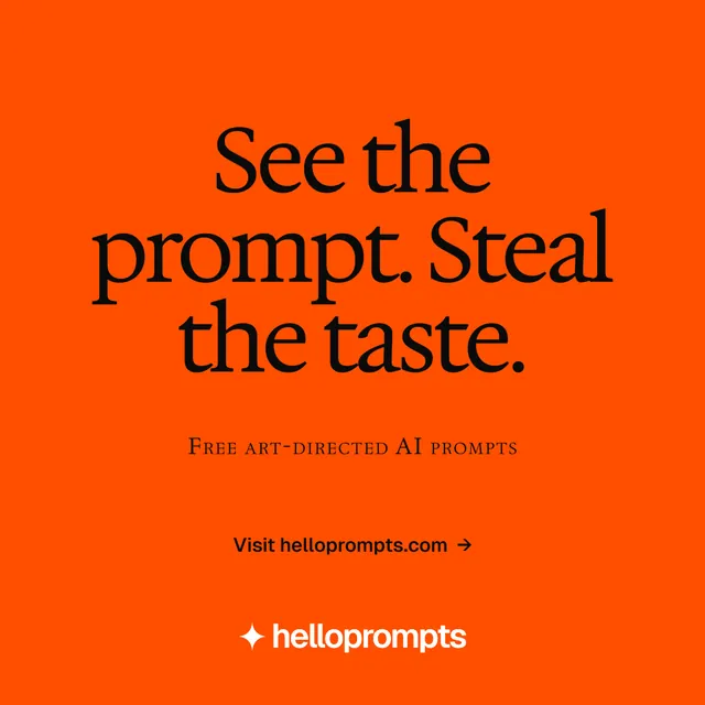 Instagram post for HelloPrompts: "See the prompt. Steal the taste." Swiss style, smallcaps layout, dark palette in orange.