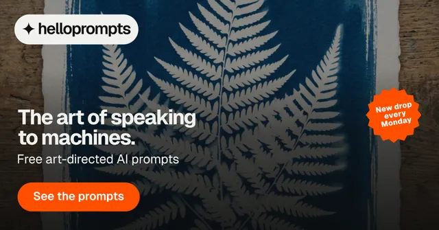 Social ad for HelloPrompts: "The art of speaking to machines." Y2K style, sticker layout, dark palette in black, orange, grey.