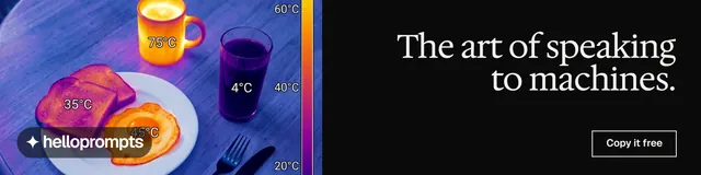 LinkedIn banner for HelloPrompts: "The art of speaking to machines." Editorial style, right layout, dark palette in black, blue, grey.