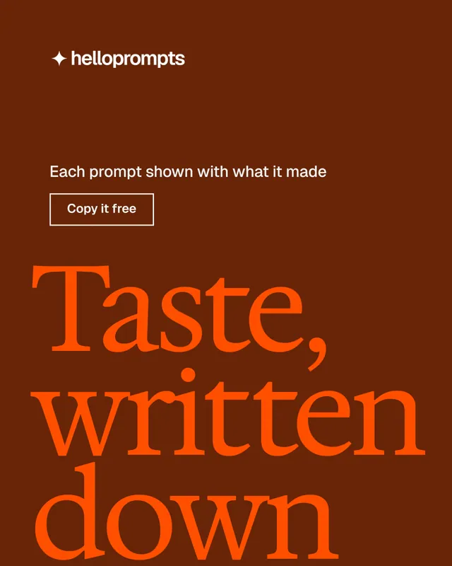 Instagram portrait post for HelloPrompts: "Say it like an art director." Editorial style, oversized layout, dark palette in orange.