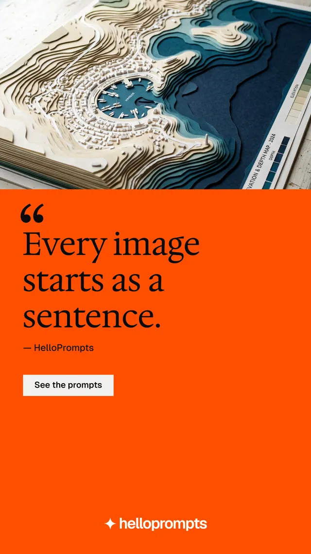 Instagram story for HelloPrompts: "The art of speaking to machines." Split block style, quote layout, light palette in orange, brown.