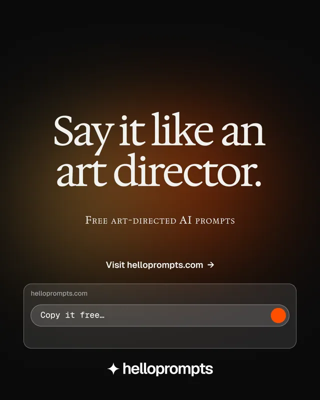 Instagram portrait post for HelloPrompts: "Say it like an art director." Y2K style, smallcaps layout, dark palette in orange, black.