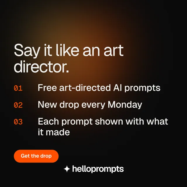 Instagram post for HelloPrompts: "Say it like an art director." Y2K style, numbered layout, dark palette in black, orange.