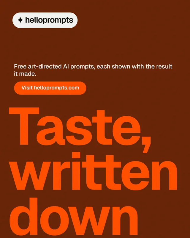 Instagram portrait post for HelloPrompts: "See the prompt. Steal the taste." Y2K style, oversized layout, dark palette in orange.