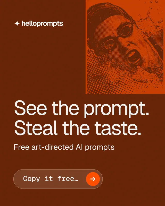 Instagram portrait post for HelloPrompts: "See the prompt. Steal the taste." Agentic glass style, skeleton layout, dark palette in orange.