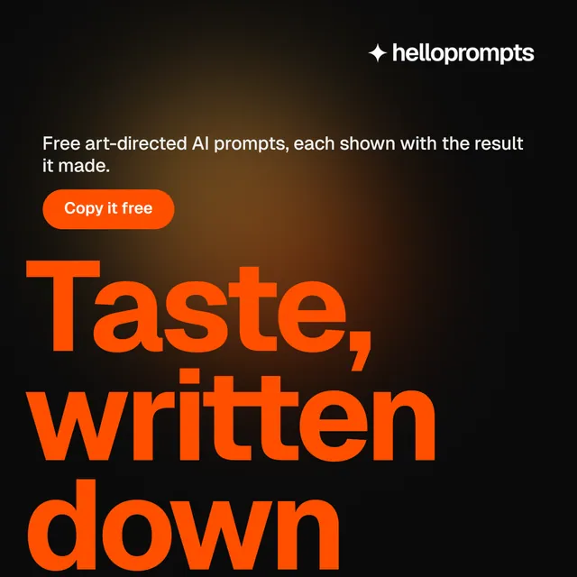 Instagram post for HelloPrompts: "Say it like an art director." Y2K style, oversized layout, dark palette in black, orange.