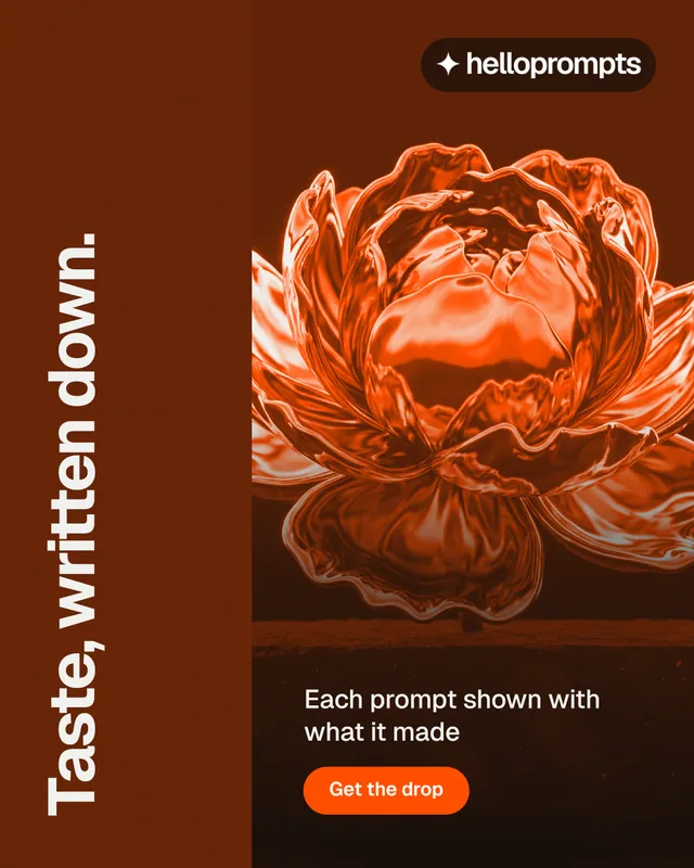 Instagram portrait post for HelloPrompts: "Taste, written down." Y2K style, vertical layout, dark palette in orange, black.