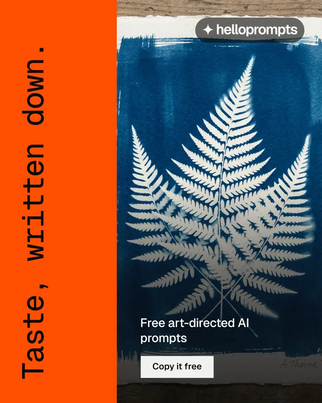 Instagram portrait post for HelloPrompts: "Taste, written down." Swiss style, vertical layout, dark palette in orange, blue, grey.
