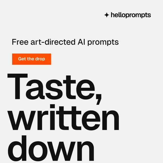 Instagram post for HelloPrompts: "The art of speaking to machines." Swiss style, oversized layout, light palette in white, grey.
