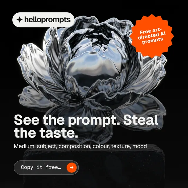 Instagram post for HelloPrompts: "See the prompt. Steal the taste." Agentic glass style, sticker layout, dark palette in grey, black.