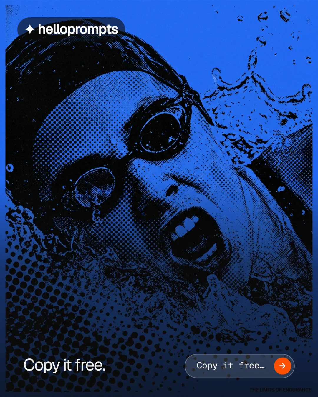 Instagram portrait post for HelloPrompts: "Copy it free." Agentic glass style, image led layout, dark palette in blue, black.