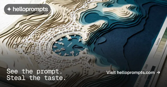 Social ad for HelloPrompts: "See the prompt. Steal the taste." Split block style, image led layout, dark palette in black, grey, white.