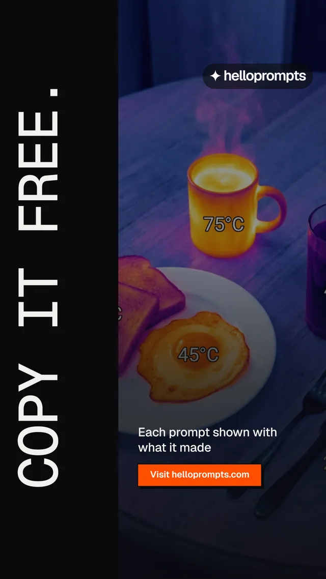 Instagram story for HelloPrompts: "Copy it free." Brutalist style, vertical layout, dark palette in black, blue, grey.