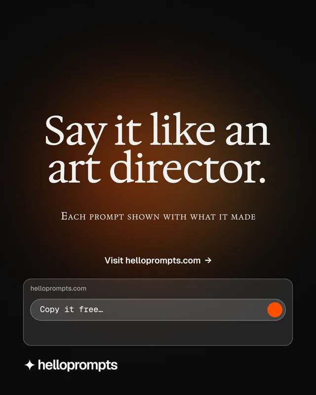 Instagram portrait post for HelloPrompts: "Say it like an art director." Y2K style, smallcaps layout, dark palette in orange, black.